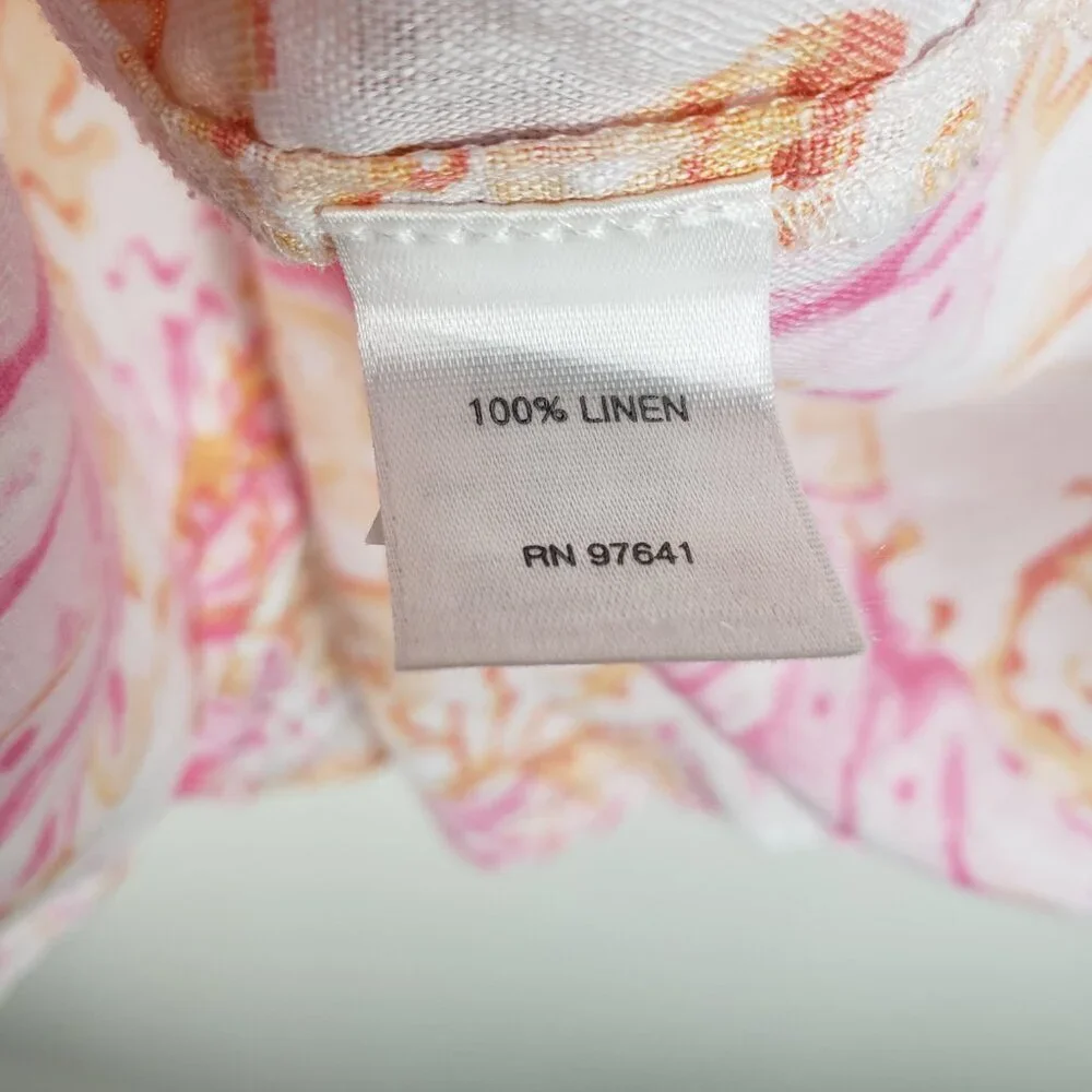 J Jill Love Linen Button Up Shirt Pink Orange Coral Turtle Long Sleeve Size XL - Picture 7 of 8